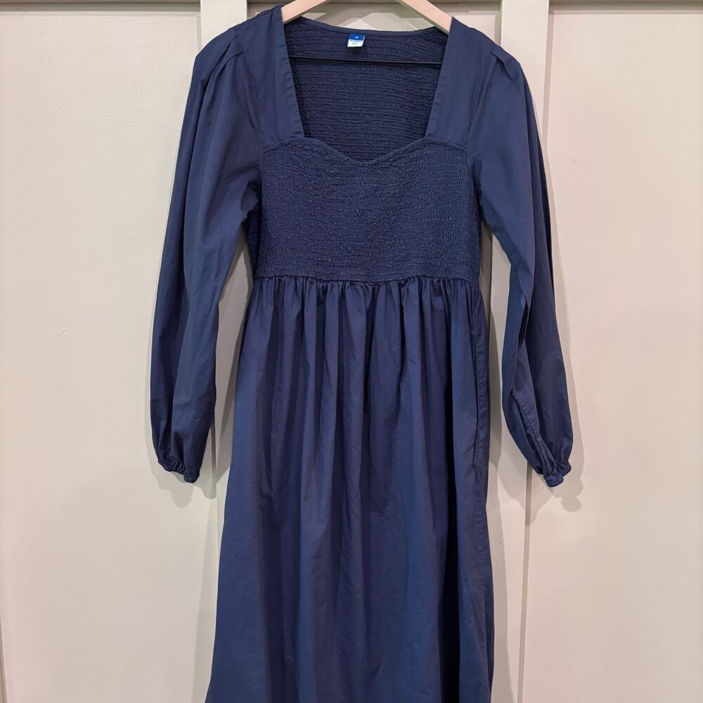 Old Navy Midnight Blue Smocked Midi Dress- Size M- Cottagecore- Milkmaid Style
